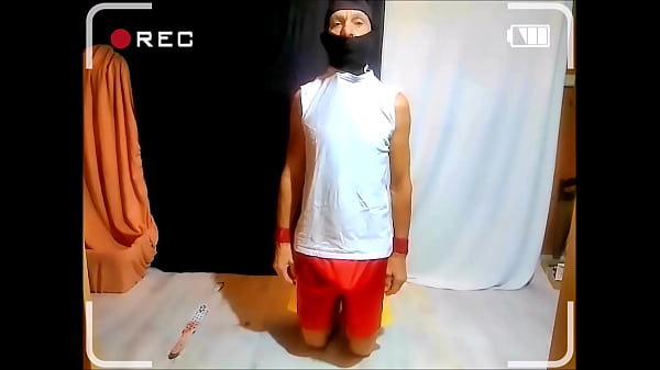 naked pathetic slave exposed appear in clothes, striptease, punish himself glans, balls, ass, BDSM CBT